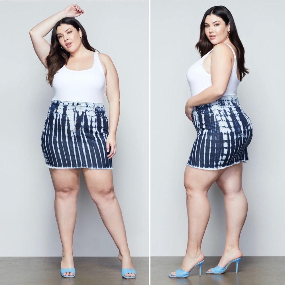 NWT GOOD AMERICAN Shibori Mini Denim Jean Skirt 20